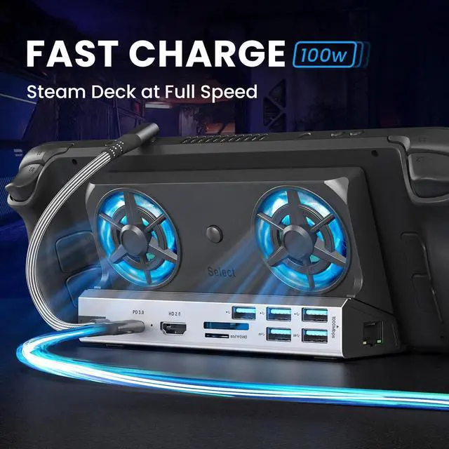Alt view image 13 of 14 - Docking Station for Steam Deck ROG Ally with Dual Cooling Fans, 10-IN-1 Stream Deck Dock with 4K@60Hz, 1000Mbps Gigabit Ethernet, 5USB Ports and 100W Charging Port for Steam Deck OLED/Switch/Legion Go