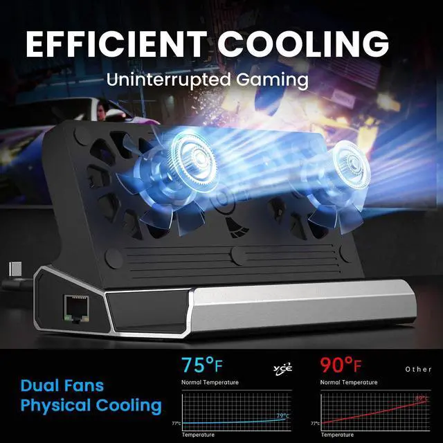 Alt view image 10 of 14 - Docking Station for Steam Deck ROG Ally with Dual Cooling Fans, 10-IN-1 Stream Deck Dock with 4K@60Hz, 1000Mbps Gigabit Ethernet, 5USB Ports and 100W Charging Port for Steam Deck OLED/Switch/Legion Go