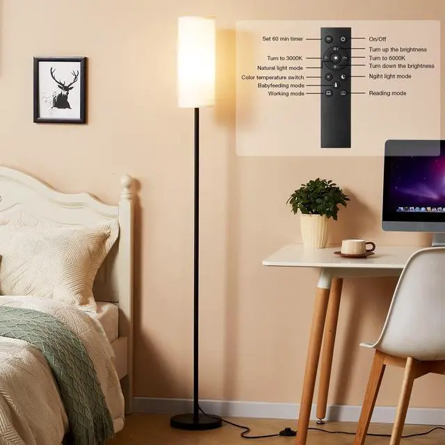 Alt view image 13 of 14 - Floor Lamps for Living Room, 64" Modern Floor Lamp with Remote Control and Stepless Dimmable Colors Temperature & Brightness, Standing Lamps for Living Room Bedroom Office, 9W Bulb Included