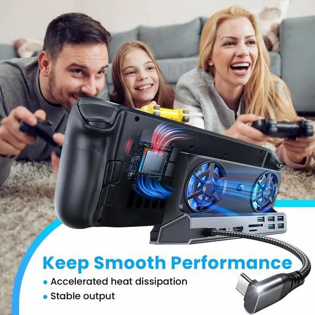Alt view image 12 of 14 - Docking Station for Steam Deck ROG Ally with Dual Cooling Fans, 10-IN-1 Stream Deck Dock with 4K@60Hz, 1000Mbps Gigabit Ethernet, 5USB Ports and 100W Charging Port for Steam Deck OLED/Switch/Legion Go