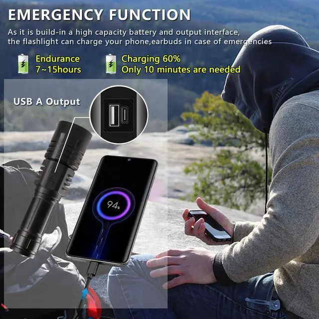 Alt view image 12 of 14 - Rechargeable LED Flashlights 10000.00 High Lumens, High Powered Waterproof Tactical Flashlight Spotlight Flashlight for Home, Bright Flashlight Black for Outdoor Camping Emergency