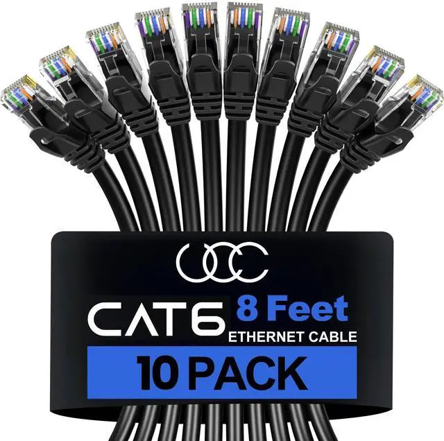 Alt view image 8 of 14 - Cat 6 Ethernet Cable 8 Feet (10 Pack), Cat6 Patch Cable, High Speed 10Gbps 500Mhz Ethernet Cable Network Cord, RJ45 LAN Internet Cable for Computer Modem Router PS4/5 Xbox -Black