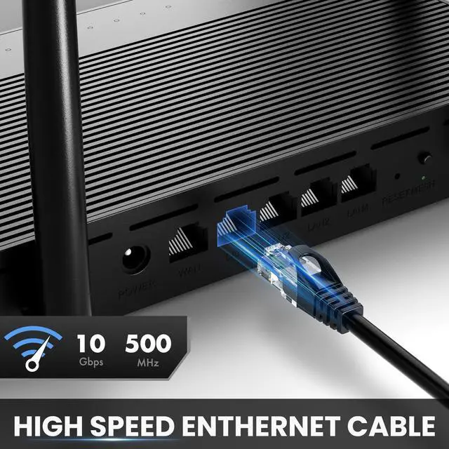 Alt view image 9 of 14 - Cat 6 Ethernet Cable 8 Feet (10 Pack), Cat6 Patch Cable, High Speed 10Gbps 500Mhz Ethernet Cable Network Cord, RJ45 LAN Internet Cable for Computer Modem Router PS4/5 Xbox -Black