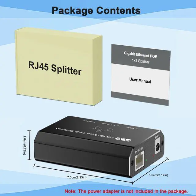 Alt view image 13 of 14 - Gigabit PoE Switch, 2 Port Gigabit Ethernet Switch, Ethernet Splitter, Non-PoE to PoE Adapter, Network Hub 1 in 2 Out, Supplies POE (15.4W) or PoE+ (30W), Plug & Play, Distance Up to 328 Ft.