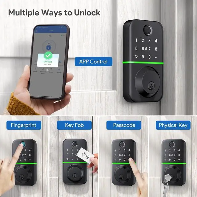 Alt view image 8 of 12 - Smart Door Lock Deadbolt with Keypad: Keyless Entry Door Lock - Fingerprint Lock for Front Door - Electronic Lock with Bluetooth and APP Control