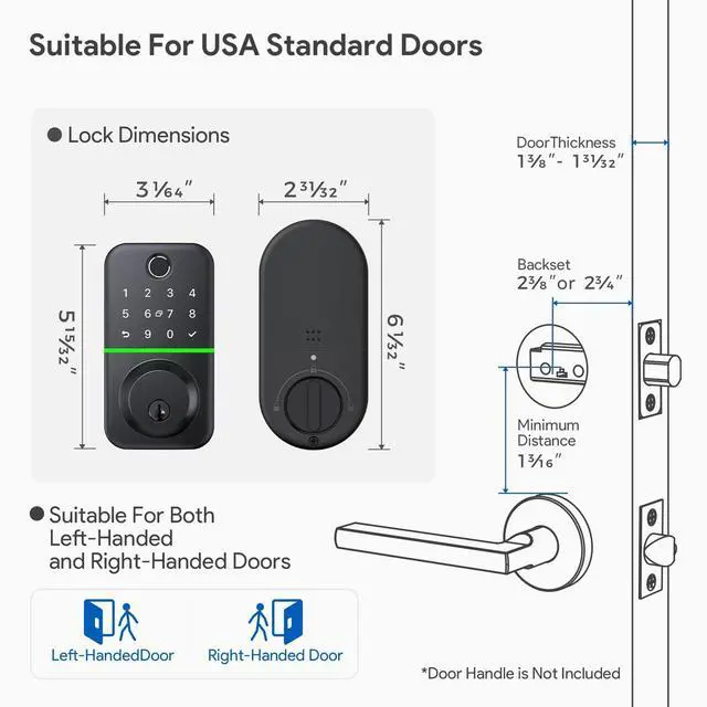 Alt view image 12 of 12 - Smart Door Lock Deadbolt with Keypad: Keyless Entry Door Lock - Fingerprint Lock for Front Door - Electronic Lock with Bluetooth and APP Control