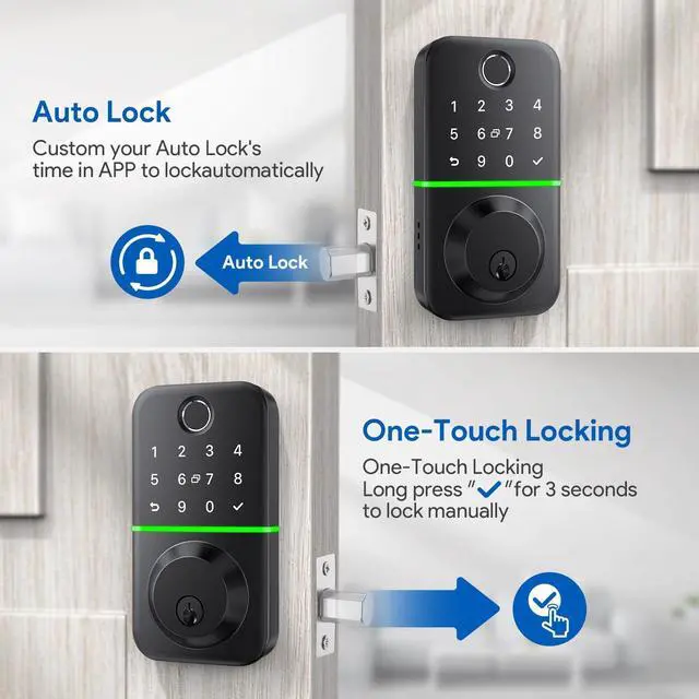 Alt view image 11 of 12 - Smart Door Lock Deadbolt with Keypad: Keyless Entry Door Lock - Fingerprint Lock for Front Door - Electronic Lock with Bluetooth and APP Control