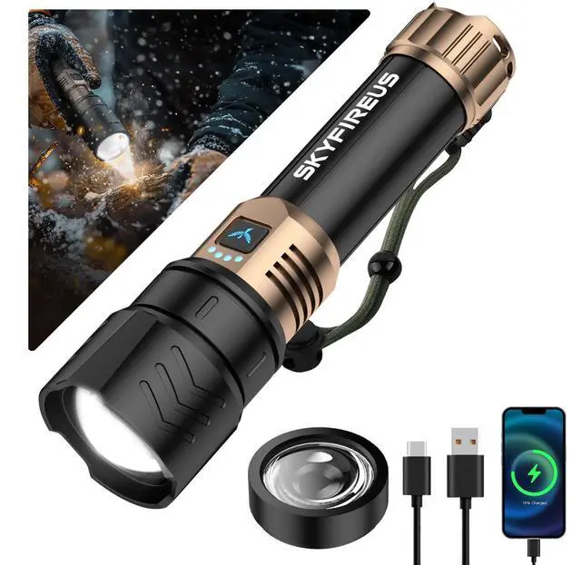 Alt view image 8 of 14 - LED Flashlights High Lumens with Ignition Lens,2000lm Super Bright Rechargeable Flashlight, Zoomable,Four Modes,Waterproof Tactical Flash Light for Camping Essentials,Outdoor and Home,Gift