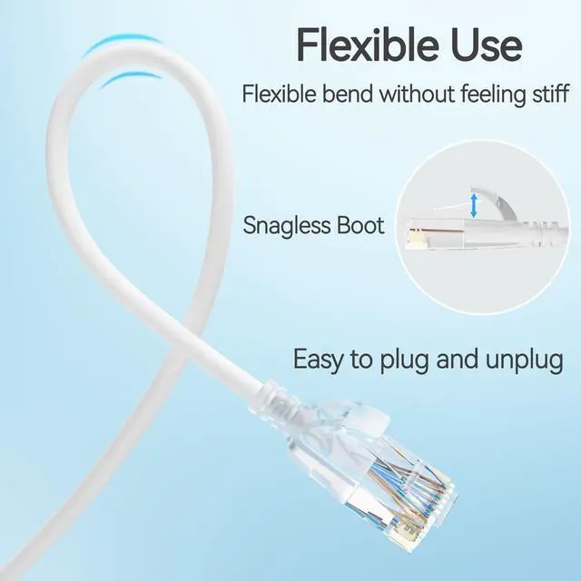 Alt view image 11 of 12 - Cat6 Slim Patch Cables 10 Feet 10-Pack White, Cat6a Patch Cables 10Gbps 550MHz High-Speed, Cat 6 Ethernet Cable Pure Copper UTP, Flexible & Thin Patch Cable Cat 6 for Network Cabling