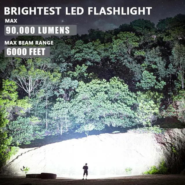 Alt view image 9 of 14 - Rechargeable Brightest LED Flashlight, 90,000 High Lumens Super Bright Powerful Flashlight with 5 Modes, IPX7 Waterproof Handheld Large Flash Light for Emergencies Camping