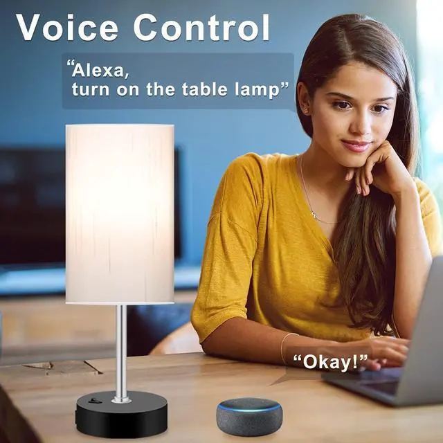 Alt view image 10 of 14 - Bedroom Lamp with Smart RGB LED Bulb, Multicolor Changing Table Lamp for Bedroom with 2 USB Port, Dimmable Bedside Lamp Work with Alexa, Smart Nightstand Light for Living Room Sync with Music(2.4GHz)