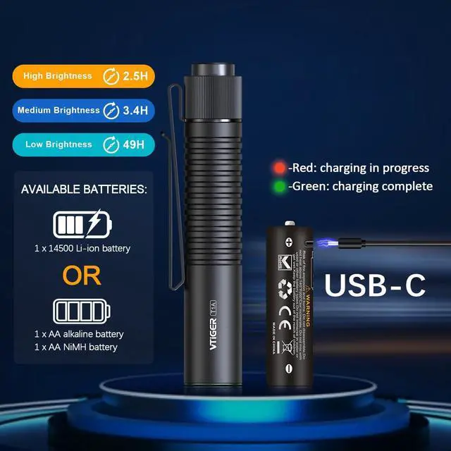 Alt view image 12 of 12 - T1A Mini Pocket EDC Flashlight with Clip,1300 Lumen Compact AA Rechargeable LED Little Flashlights, Super Bright Tail Switch Small Flash Light with Magnet for Camping,Hiking,Outdoor,Emergency
