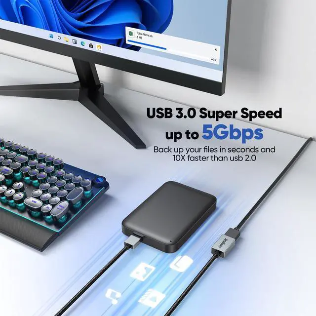 Alt view image 9 of 14 - USB Extension Cable 20 Ft Long, 5Gbps USB 3.0 A Extender Cord Male to Female High Speed Data Transfer & Charging Briaded for Monitor TV Keyboard Mouse Flash Drive Webcam Printer