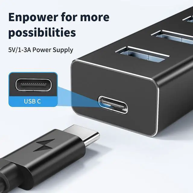 Alt view image 12 of 14 - Aluminum 7-Port USB 3.0 Hub with 1m Extension Cable - 5Gbps High-Speed Data Transfer for MacBook Pro, Laptop, PC, Gaming Setup