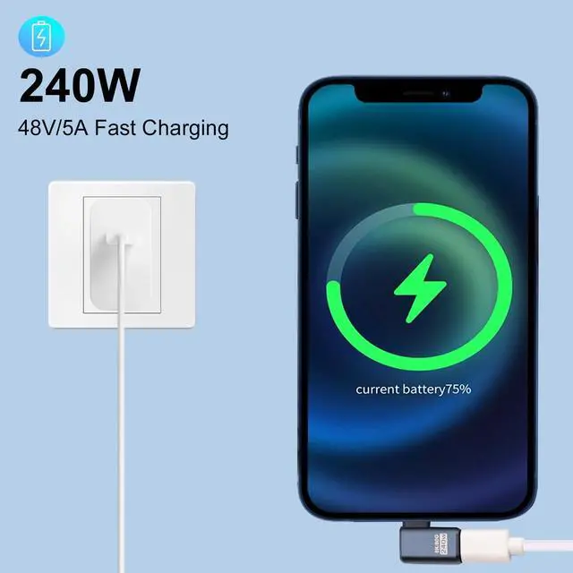 Alt view image 9 of 14 - 80Gbps USB C 90 Degree Adapter240W Charging/ 8K@60Hz Video 90 Degree USB C Adapter Right Angle Type C Extender Compatible for Thunderbolt 5/4, iPhone 16, Steam Deck,5-Pack