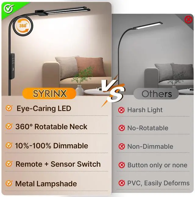 Alt view image 10 of 14 - LED Floor Lamp, 14W 2000LM Bright Reading Floor Lamp for Office, Gesture & Remote Control, Dual Head Goose-Neck Standing Lamp, Dimmable Brightness & Color Temp, Eye Caring Light for Living Room