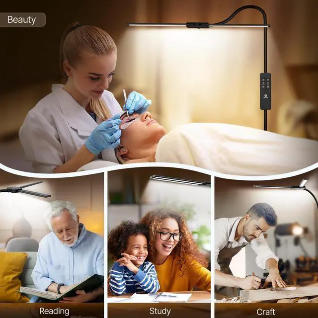 Alt view image 13 of 14 - LED Floor Lamp, 14W 2000LM Bright Reading Floor Lamp for Office, Gesture & Remote Control, Dual Head Goose-Neck Standing Lamp, Dimmable Brightness & Color Temp, Eye Caring Light for Living Room