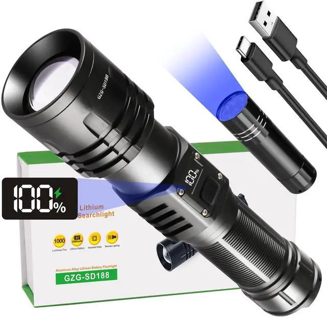 Alt view image 8 of 14 - Rechargeable LED Flashlights 10000.00 High Lumens, High Powered Waterproof Tactical Flashlight Spotlight Flashlight for Home, Bright Flashlight Black for Outdoor Camping Emergency