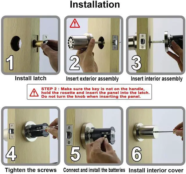 Alt view image 14 of 14 - Keypad Door Knob with Key,Keyless Entry Door Lock, Code Locks Door Knob, Auto Lock,50 User Code, for Home,Office,Hotel,Bedroom,Garage,Not Deadbolt