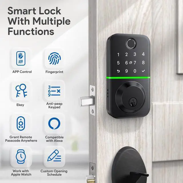 Alt view image 9 of 12 - Smart Door Lock Deadbolt with Keypad: Keyless Entry Door Lock - Fingerprint Lock for Front Door - Electronic Lock with Bluetooth and APP Control