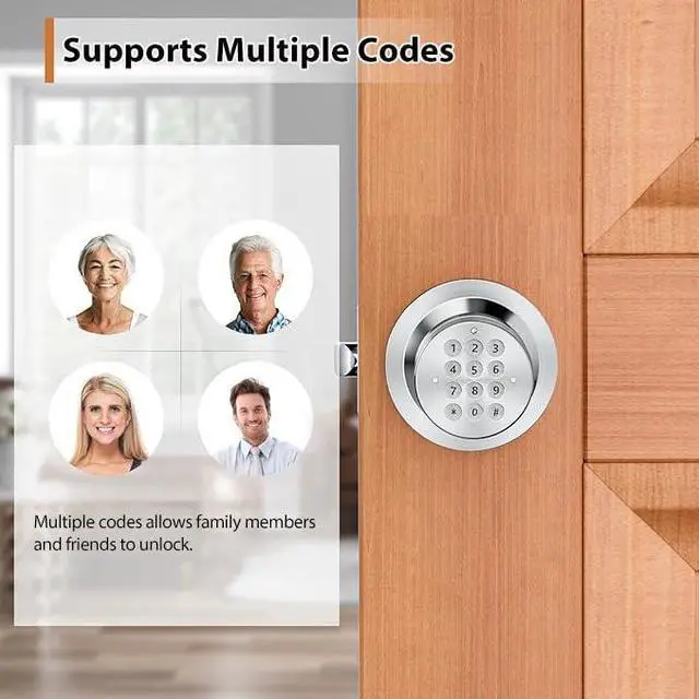 Alt view image 9 of 14 - Keyless Entry Door Lock, Door Knob with Keypad, Smart Code Door Lock, Mute Mode, Passage Function, Easy to Install, Satin Nickel