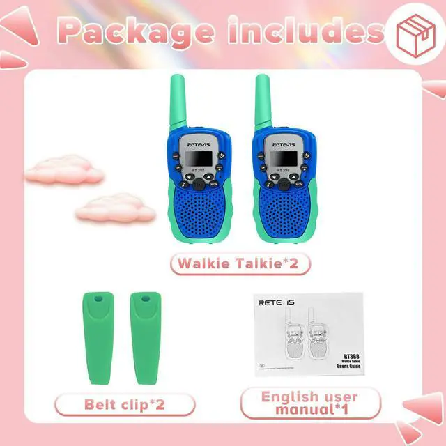 Alt view image 14 of 14 - RT388 Walkie Talkies for Kids, Toys for 6-12 Year Old Boy Girl, Long Range 2 Way Radio 22 Channel with Backlit LCD Flashlight, Kids Gifts for Boys Girls Family Games Outdoor(Blue Green 1 Pair)