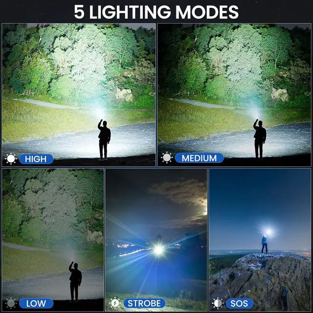 Alt view image 12 of 14 - 4 Pack Flashlight Rechargeable 99,000 High Lumens, Super Bright Rechargeable Flashlights for Home, Powerful LED Flash Light with 5 Light Modes, IPX7 Waterproof for Outdoor, Camping