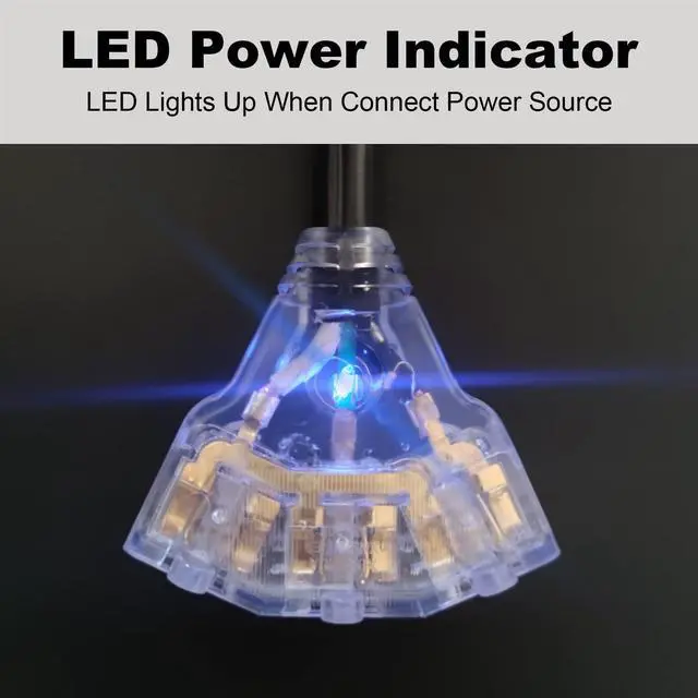 Alt view image 13 of 14 - 30 Amp to 110V RV/Generator Distribution Adapter Cord, NEMA TT-30P Male to 3X 5-15R/5-20R T-Blade Household Outlet Female with LED Power Indicator 3750W