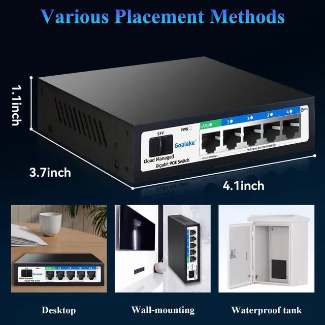Alt view image 14 of 14 - Easy Smart Managed PoE Switch 5 Port Gigabit and SFP Slot, with 4 Gigabit Port PoE+@52W, Fanless&Metal Design, Plug & Play, VLAN Mode, Overload Protection