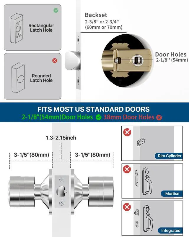 Alt view image 11 of 14 - Keyless Entry Door Lock, Door Knob with Keypad, Smart Code Door Lock, Mute Mode, Passage Function, Easy to Install, Satin Nickel