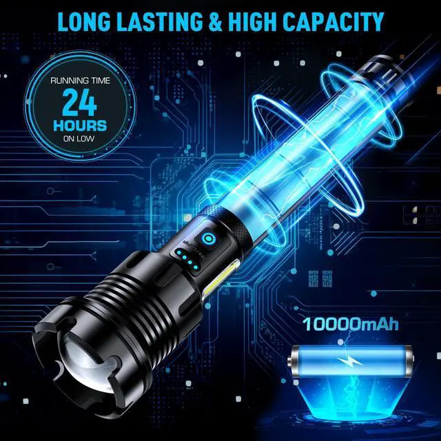 Alt view image 14 of 14 - 990000 High Lumens Flashlights Rechargeable with COB Work Light Super Bright LED Flashlight Zoomable&14 Modes &Waterproof Tactical Flashlight for Emergencies,Camping,Hiking,Outdoor,Indoor