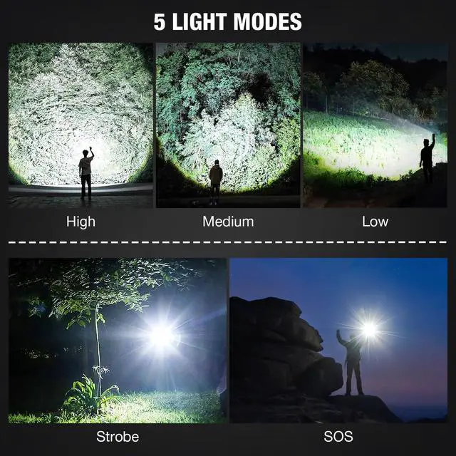 Alt view image 11 of 14 - Rechargeable Flashlights 90000 High Lumens - 2 Pack, Super Bright LED Flashlight Rechargeable with 5 Light Modes, High Powered & IPX7 Waterproof Flash Light for Camping, Home