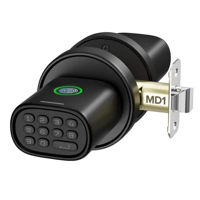 Alt view image 8 of 14 - Fingerprint Door Knob, Keyless Door Knob with Keypad Biometric Electronic Thumbprint, Auto-Lock for Interior Doors for Bedroom, Home, Office, Garage, 4xAA Alkaline (NOT Included), MD1 Black