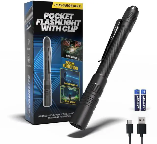 Alt view image 8 of 14 - Rechargeable Pen Light Flashlight, 800LM Zoomable Pocket Flashlights with Clip Dual Modes LED Pen Flashlight Battery Powered Waterproof Bright Flashlights for Outdoor Home Emergencies (1, Black)