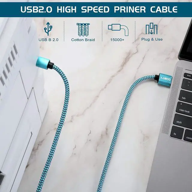 Alt view image 12 of 14 - 40ft USB 2.0 Printer Cable - Type A Male to B Male, High Speed, Compatible with HP, Canon, Dell, Epson, Xerox and More