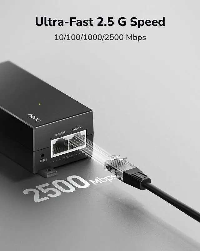 Alt view image 12 of 14 - New 30W 2.5 Gbps PoE+ Injector Adapter, 30W, 2500/1000/100Mbps RJ-45, IEEE 802.3af / 802.3at Compliant, up to 100 Meters (325 Feet), PoE200H