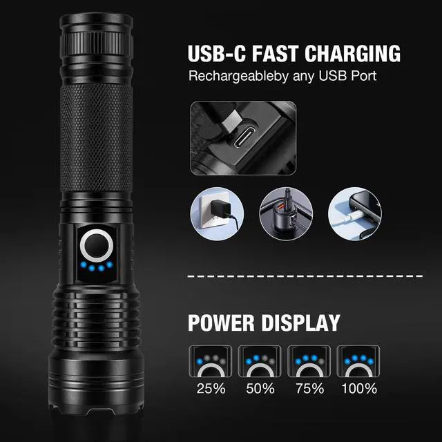 Alt view image 13 of 14 - Rechargeable Flashlights 90000 High Lumens - 2 Pack, Super Bright LED Flashlight Rechargeable with 5 Light Modes, High Powered & IPX7 Waterproof Flash Light for Camping, Home
