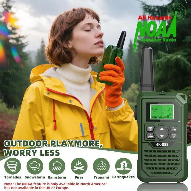 Alt view image 11 of 14 - Walkie Talkies for Kids 2 Pack Rechargeable 3 Miles Long Range Walkie Talkies with NOAA,22 Channels for 6-18 Years Old, 2 Way Radio Toys Gifts for Boys Outdoor Adventure Game Camping Hiking (Green)