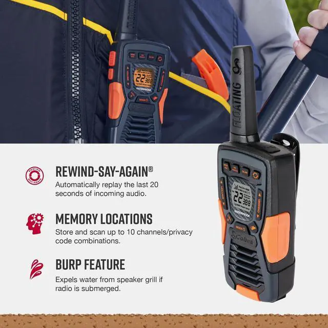 Alt view image 11 of 14 - ACXT1037R FLT Floating Walkie Talkie - Waterproof, Rechargeable, Long Range up to 37-Mile Two Way Radio with NOAA Weather Alert & VOX, (1 Pack)