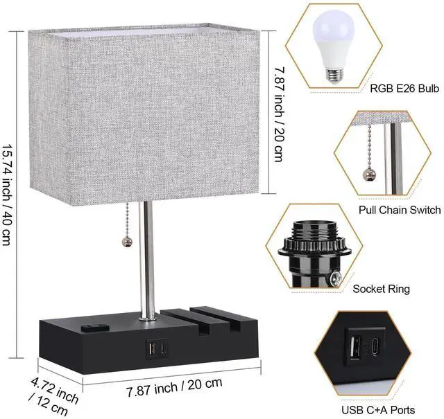 Alt view image 10 of 14 - RGB Smart Table Lamp with Remote Control - Alexa Lamp for Bedroom with Voice & APP Control & Music Sync, Dimmable Nightstand Lamp with Charging Station for Living Room, Alexa Bulb Included