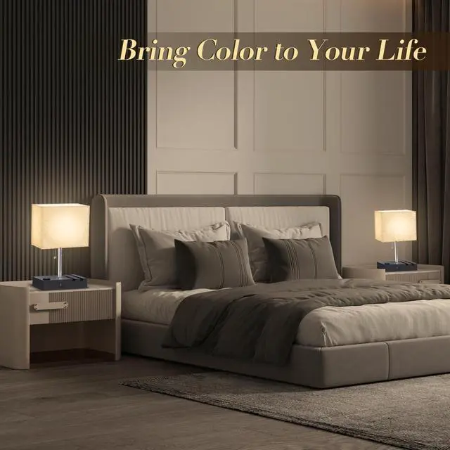 Alt view image 14 of 14 - RGB Smart Table Lamp with Remote Control - Alexa Lamp for Bedroom with Voice & APP Control & Music Sync, Dimmable Nightstand Lamp with Charging Station for Living Room, Alexa Bulb Included