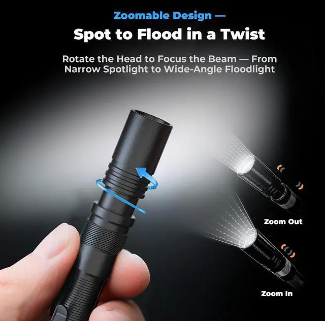 Alt view image 11 of 14 - Rechargeable Pen Light Flashlight, 800LM Zoomable Pocket Flashlights with Clip Dual Modes LED Pen Flashlight Battery Powered Waterproof Bright Flashlights for Outdoor Home Emergencies (1, Black)