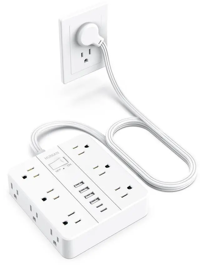 Alt view image 8 of 14 - Surge Protector Power Strip, 5 Ft Flat Plug Extension Cord with 12 Widely Spaced Multiple Outlets 6 USB (2 USB C Ports), Outlet Extender with Power Switch for Home Office Supplies, White