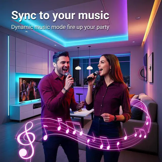 Alt view image 10 of 14 - Smart LED Light Strips,50 ft WiFi LED Light,Sound Activated Color Changing with Alexa and Google,Sync Music with Led Strip Lights for Bedroom for Living Room, Home Decor