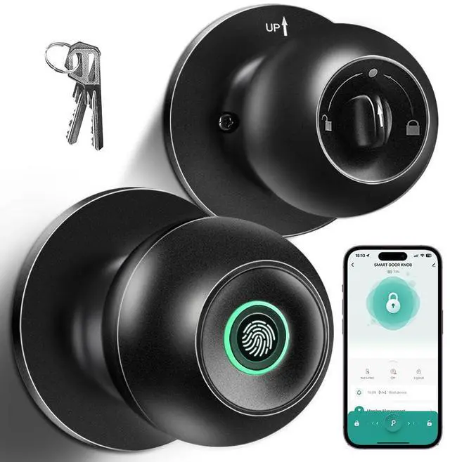 Alt view image 8 of 14 - Fingerprint Door Lock, Smart Fingerprint Door Knob with Lock, Biometric Door Locks with App Control & Key, Keyless Thumbprint Entry Door Locks for Bedroom, Front Door, Home, Apartment