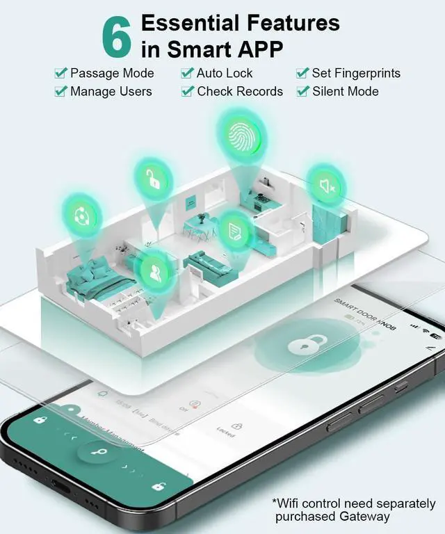 Alt view image 10 of 14 - Fingerprint Door Lock, Smart Fingerprint Door Knob with Lock, Biometric Door Locks with App Control & Key, Keyless Thumbprint Entry Door Locks for Bedroom, Front Door, Home, Apartment