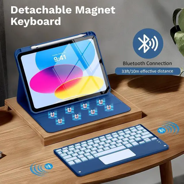 Alt view image 11 of 14 - Touch Keyboard Case for iPad (A16) 11th Generation 11 inch 2025, iPad 10th Generation 10.9 inch Case with Pencil Holder, 7 Colors Backlit Multi-TrackPad Detachable Bluetooth Keyboard, Navy Blue