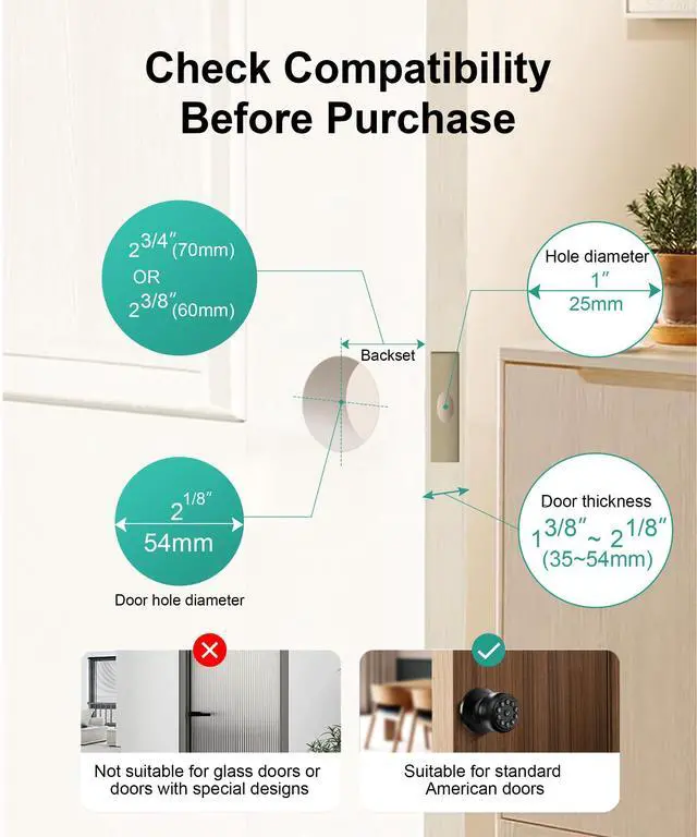 Alt view image 12 of 14 - Fingerprint Door Lock, Smart Fingerprint Door Knob with Lock, Biometric Door Locks with App Control & Key, Keyless Thumbprint Entry Door Locks for Bedroom, Front Door, Home, Apartment