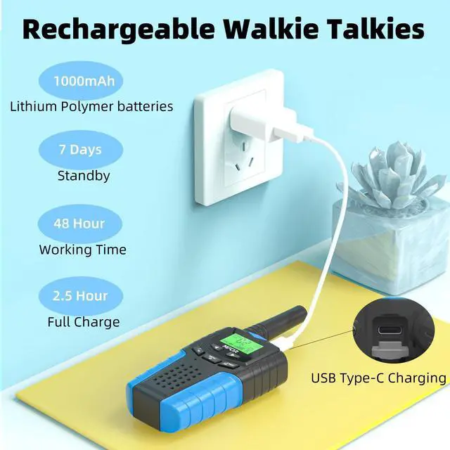 Alt view image 9 of 14 - Walkie Talkies for Kids Rechargeable 2 Pack,3 Miles Long Range 22 Channels 2 Way Radio Mini Kid Wakey takey,Birthday, Toys for Age 3-12 Year Old Boys Girls