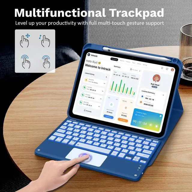 Alt view image 12 of 14 - Touch Keyboard Case for iPad (A16) 11th Generation 11 inch 2025, iPad 10th Generation 10.9 inch Case with Pencil Holder, 7 Colors Backlit Multi-TrackPad Detachable Bluetooth Keyboard, Navy Blue